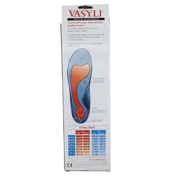 Vasyli Unisex Full-Length Shock Absorber Custom Orthotics - S - Picture 4 of 13